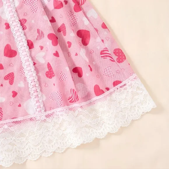 2pc Semi-Sheer Mesh Multi Pink Heart Patterned Chemise-G-string Lingerie Set (M) - Picture 6 of 10